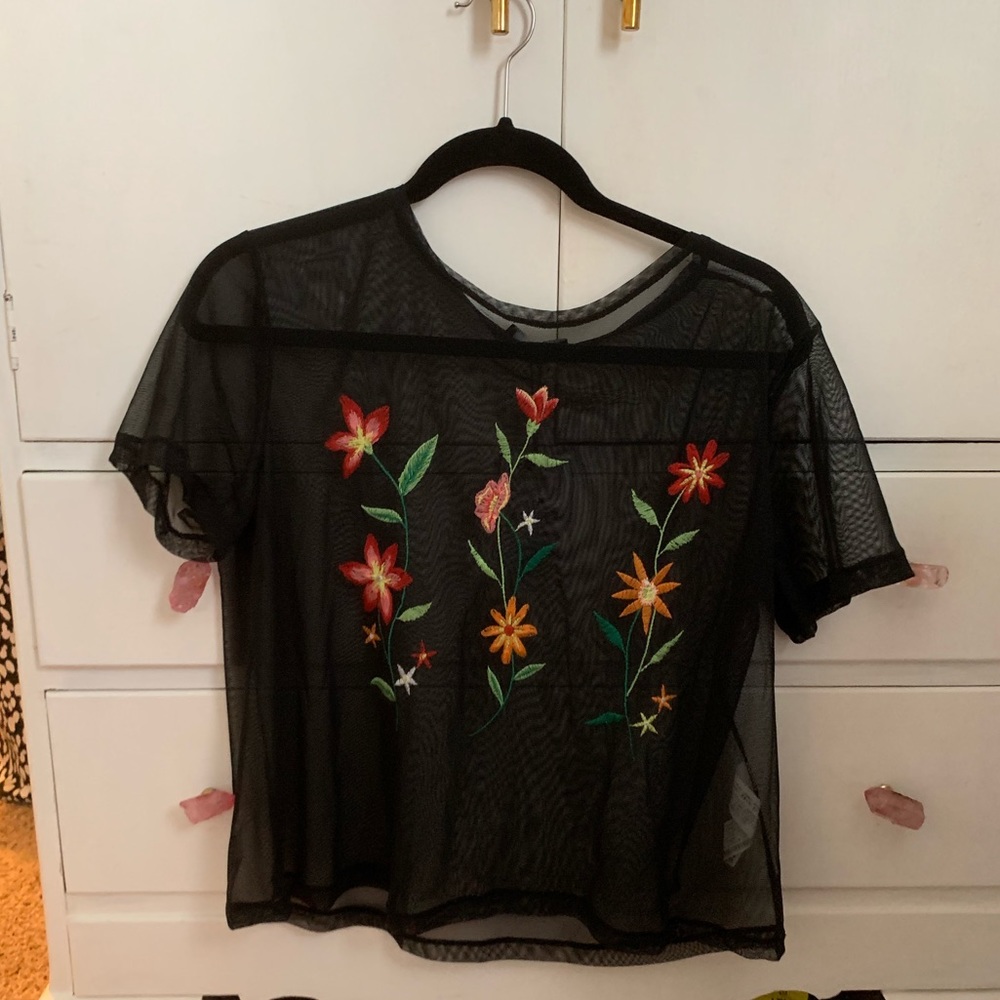 Sheer zara shirt with flower embroidery
